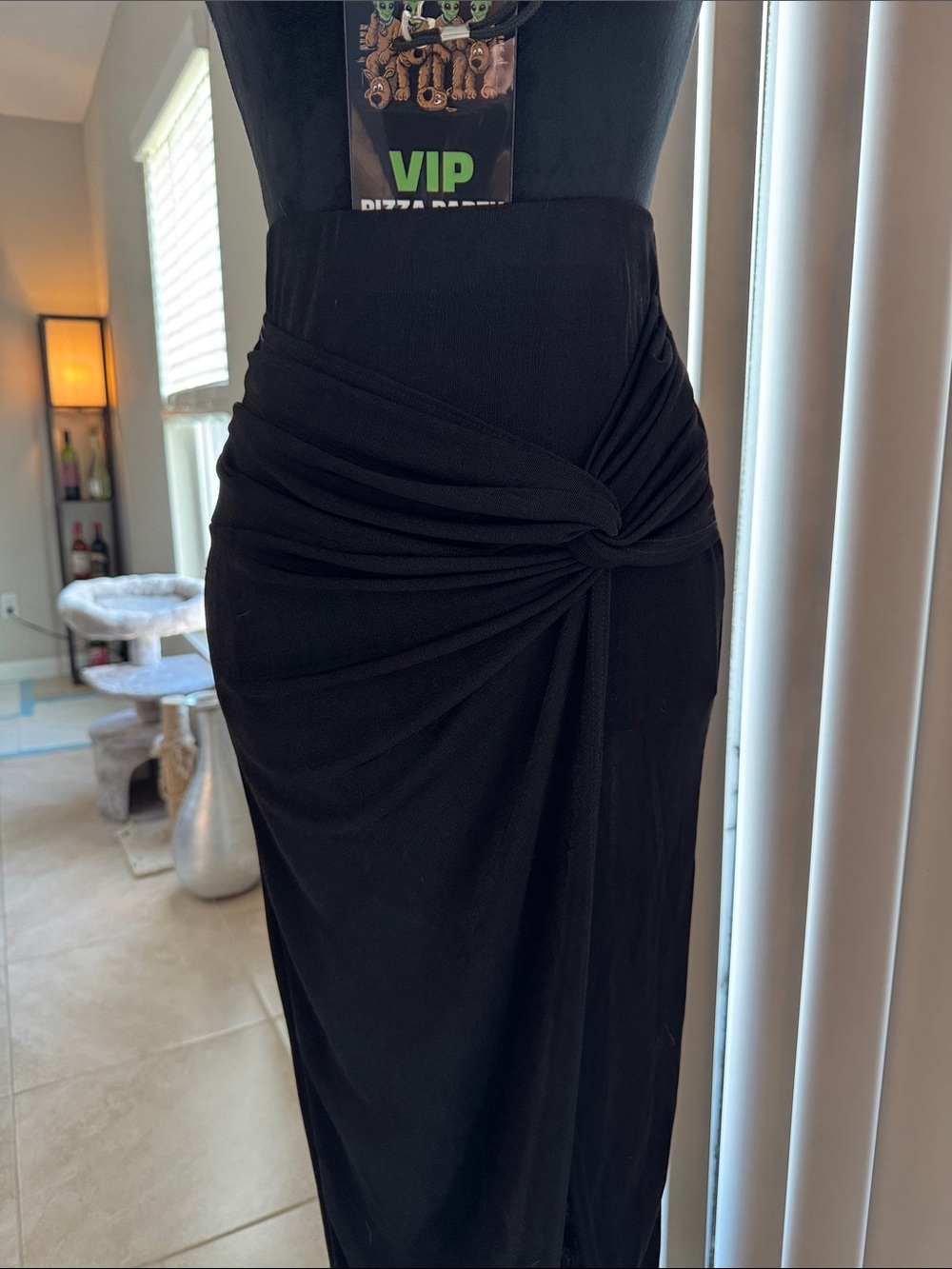 Goth Black Twist-Front Maxi Skirt